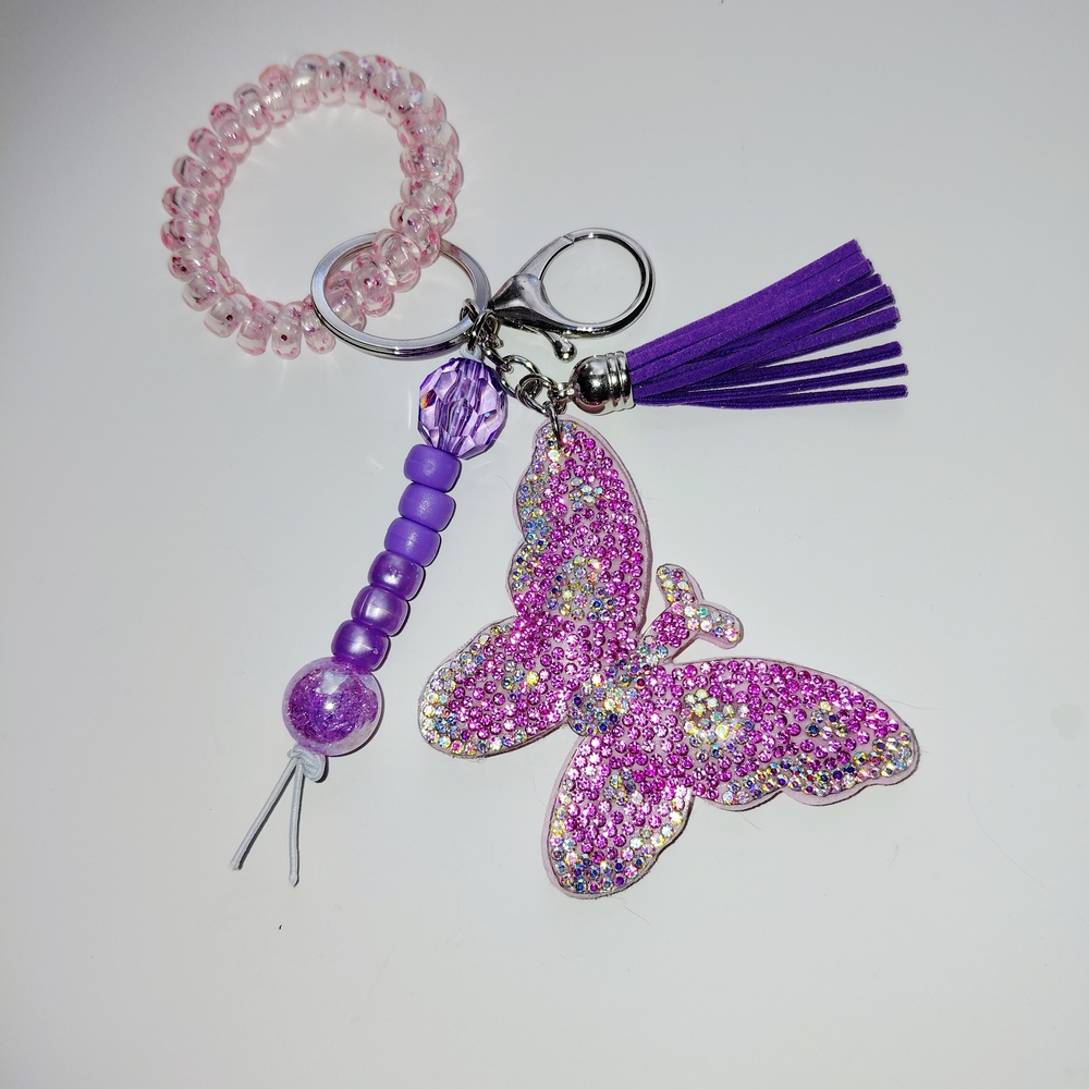 Sparkling Butterfly Keychain with Purple Tassel